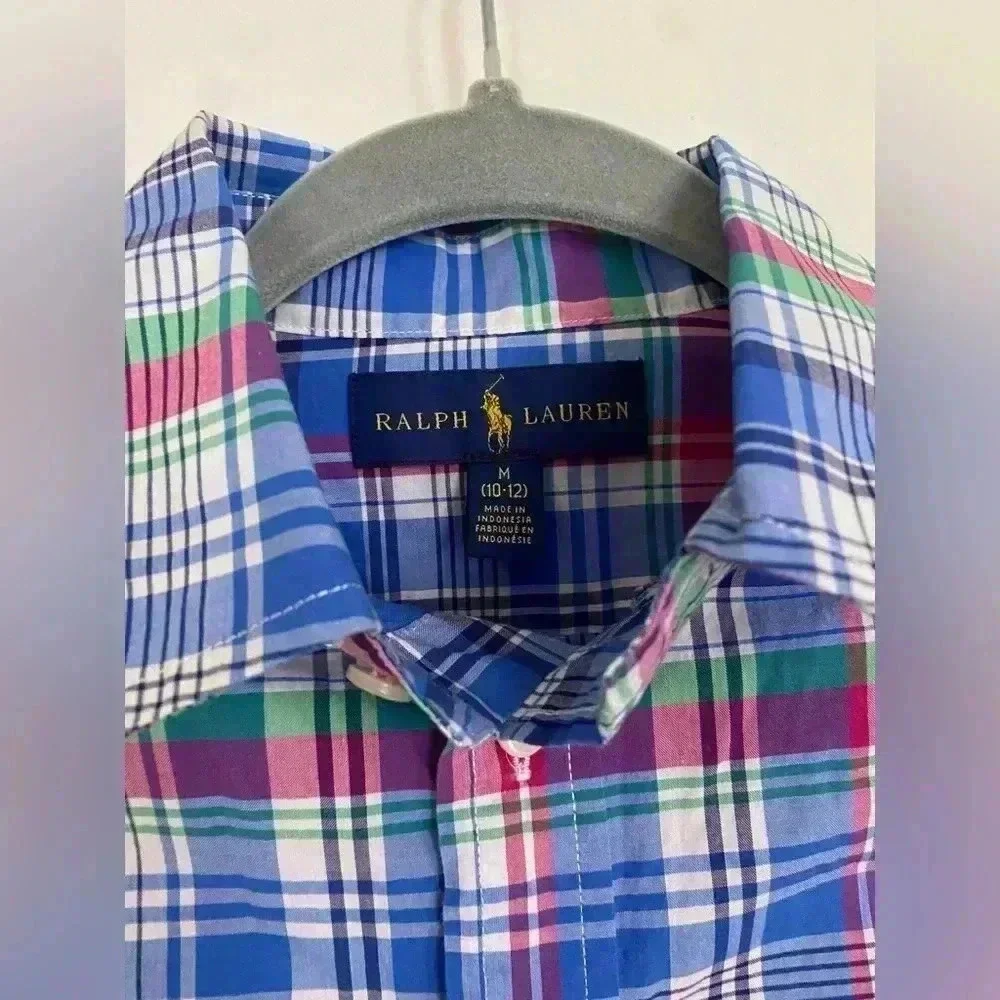 Ralph Lauren Plaid Kids Button Down Short Sleeve Shirt, 10-12M